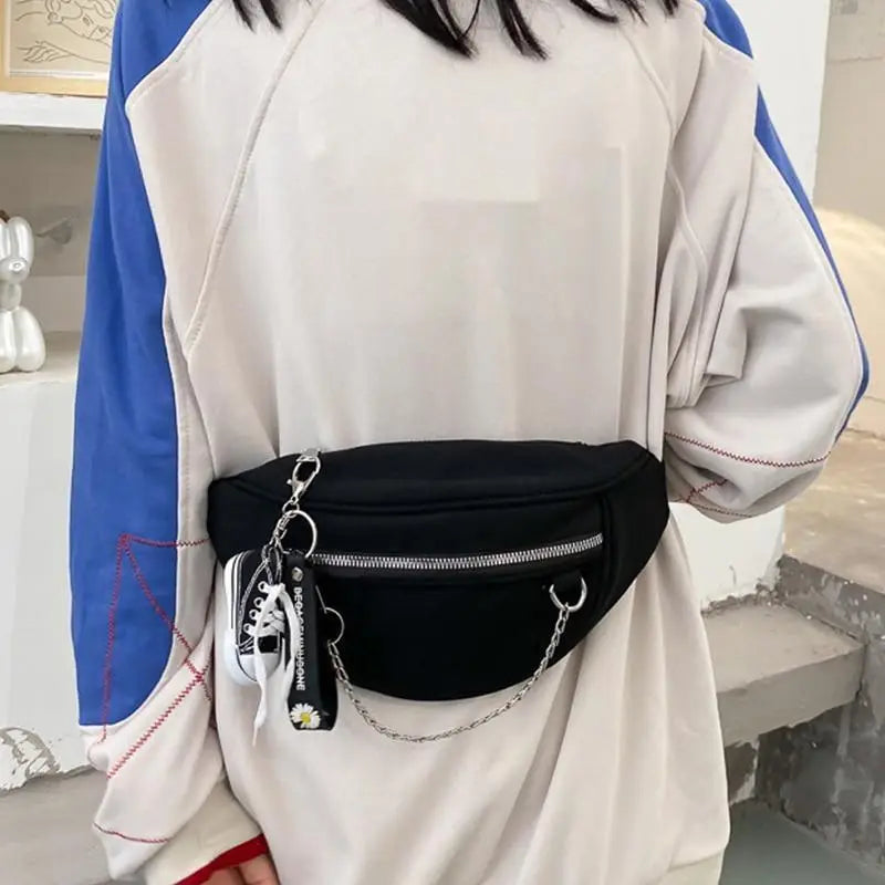 Elegant Purple Ladies Chain Waist Bag Canvas Fanny Pack Luxury Outdoor Chest Bag Phone Purse For Everyday