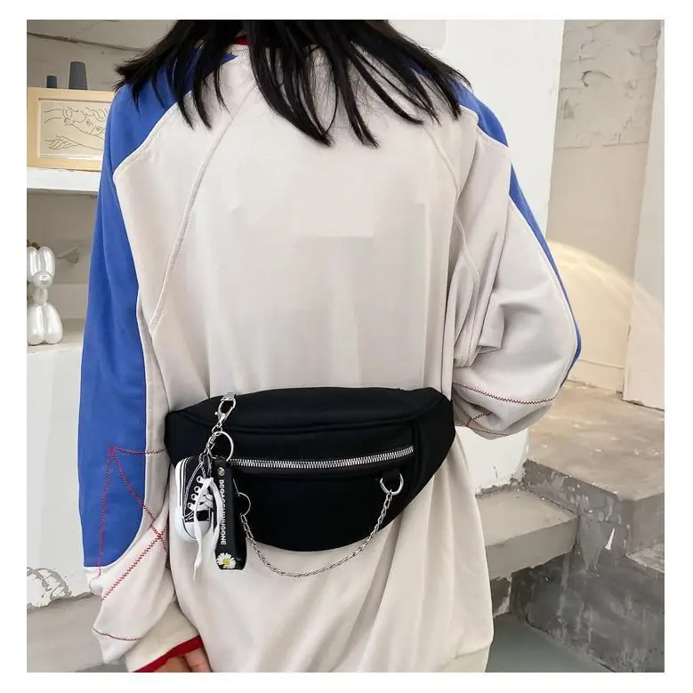 Elegant Purple Ladies Chain Waist Bag Canvas Fanny Pack Luxury Outdoor Chest Bag Phone Purse For Everyday