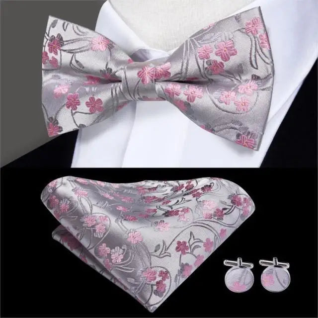 Elegant Silk Butterfly Business Bow Tie Pocket Square Cufflinks Set For Men Formal Wedding Bowtie Set For Office - 2