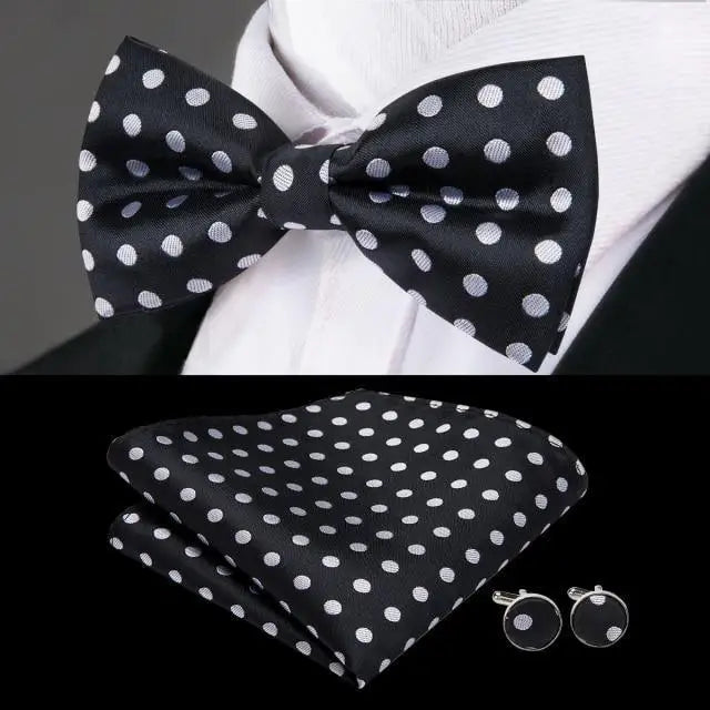 Elegant Silk Butterfly Business Bow Tie Pocket Square Cufflinks Set For Men Formal Wedding Bowtie Set For Office - 13