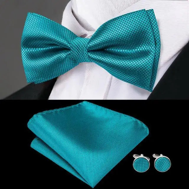 Elegant Silk Butterfly Business Bow Tie Pocket Square Cufflinks Set For Men Formal Wedding Bowtie Set For Office - 8