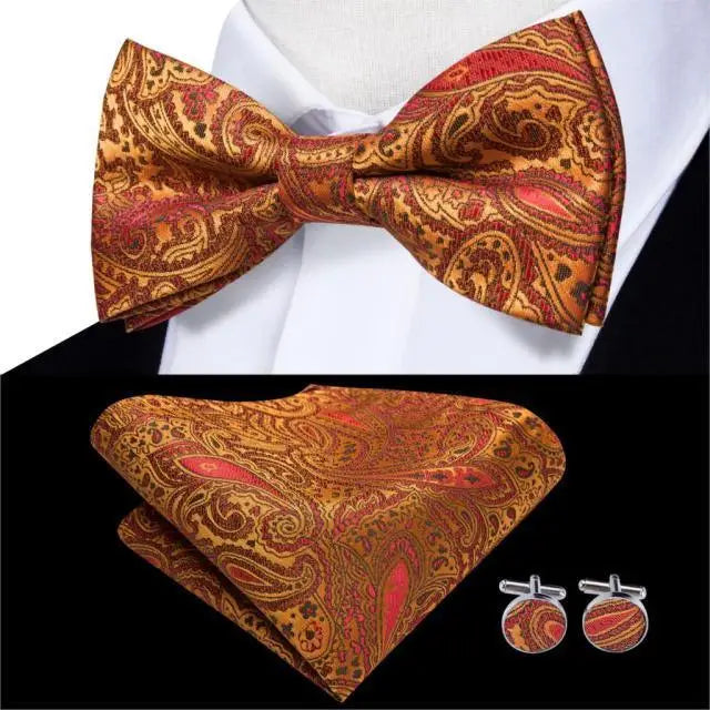 Elegant Silk Butterfly Business Bow Tie Pocket Square Cufflinks Set For Men Formal Wedding Bowtie Set For Office - 14