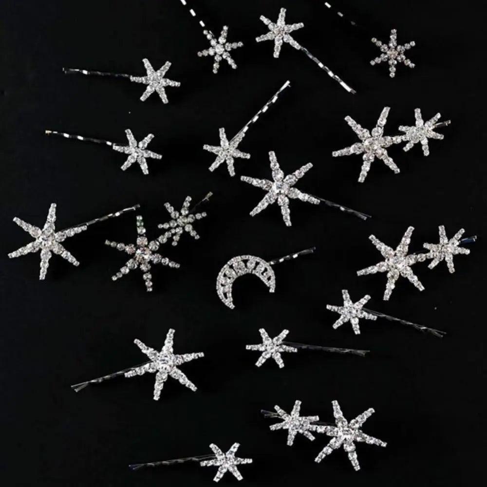 Elegant Star Moon Rhinestone Hairpins Shiny Ladies Barrettes Women Unique Silver Moon Hair Pins Hair Accessories