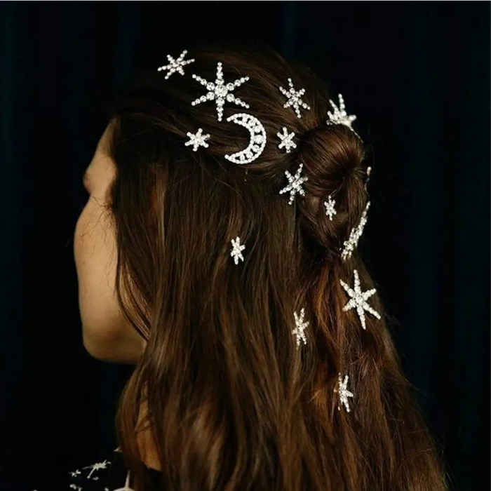 Elegant Star Moon Rhinestone Hairpins Shiny Ladies Barrettes Women Unique Silver Moon Hair Pins Hair Accessories