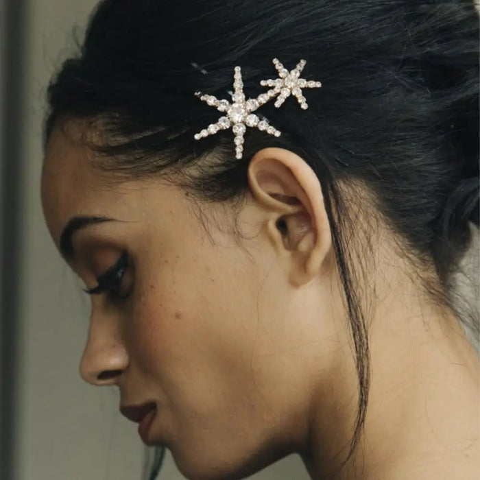 Elegant Star Moon Rhinestone Hairpins Shiny Ladies Barrettes Women Unique Silver Moon Hair Pins Hair Accessories