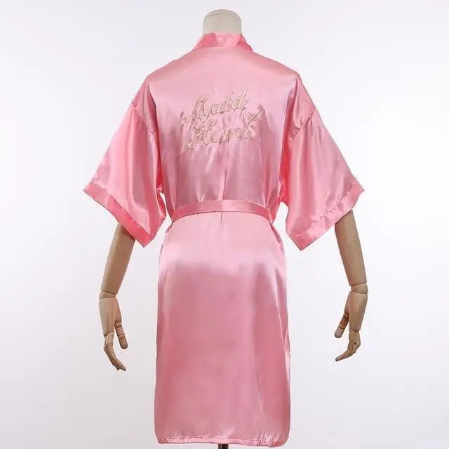 Elegant Wedding Bride Robe Lightweight Short Silk Sleepwear Women Indoor Bathrobes - Bright pink / M - STIL7485DFGKJ