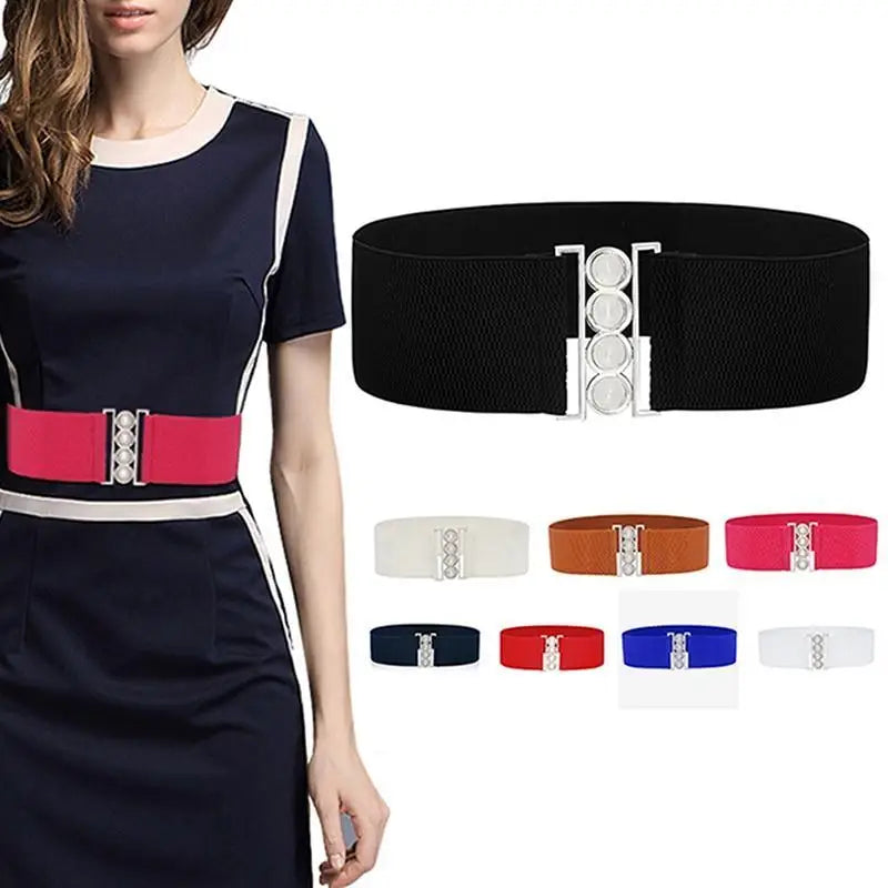 Elegant Wide Fabric Strap Silver Metal Buckle Belts For Women Trendy Women's Fashion Stretchable Classic Color Belts - STEVVEX Fashion - 702, belt, belts, belts for women, casual belt, charming belt, elastic belt, elegant belt, fashion belt, luxury belt, metal buckle belt, party belt, retro belt, silver metal buckle belt, stretchy belt, stylish belt, vintage belt, waistband, waistband for women, wide strap belt, women belt - Stevvex.com