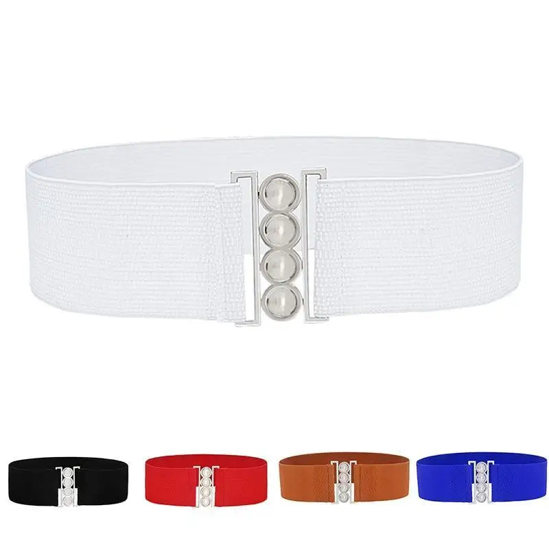 Elegant Wide Fabric Strap Silver Metal Buckle Belts For Women Trendy Women's Fashion Stretchable Classic Color Belts - STEVVEX Fashion - 702, belt, belts, belts for women, casual belt, charming belt, elastic belt, elegant belt, fashion belt, luxury belt, metal buckle belt, party belt, retro belt, silver metal buckle belt, stretchy belt, stylish belt, vintage belt, waistband, waistband for women, wide strap belt, women belt - Stevvex.com