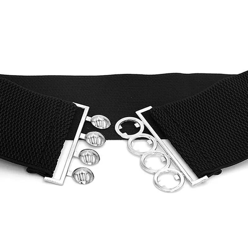 Elegant Wide Fabric Strap Silver Metal Buckle Belts For Women Trendy Women's Fashion Stretchable Classic Color Belts - STEVVEX Fashion - 702, belt, belts, belts for women, casual belt, charming belt, elastic belt, elegant belt, fashion belt, luxury belt, metal buckle belt, party belt, retro belt, silver metal buckle belt, stretchy belt, stylish belt, vintage belt, waistband, waistband for women, wide strap belt, women belt - Stevvex.com