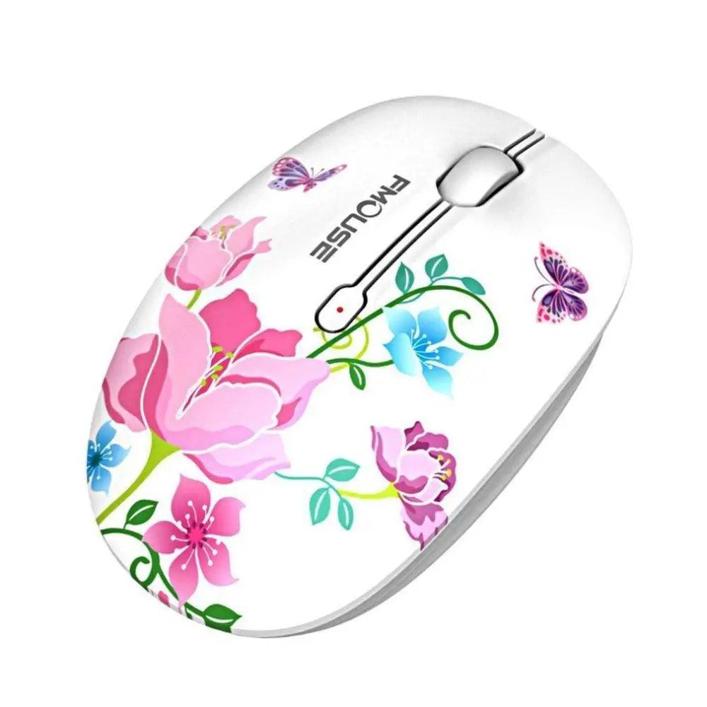 Elegant Women 2.4G Wireless Mouse Super Quiet 1600DPI Laptop Wireless Computer Optical Slim Mouse - White