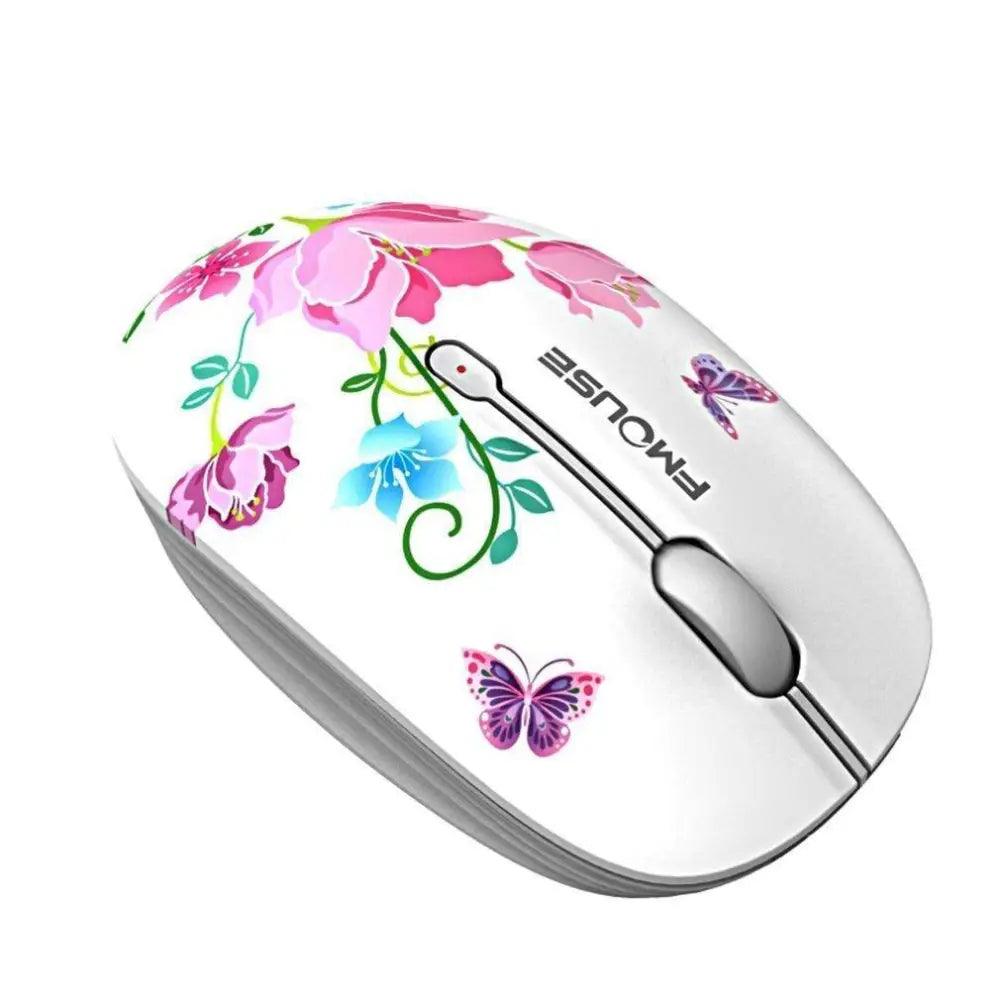 Elegant Women 2.4G Wireless Mouse Super Quiet 1600DPI Laptop Wireless Computer Optical Slim Mouse - White