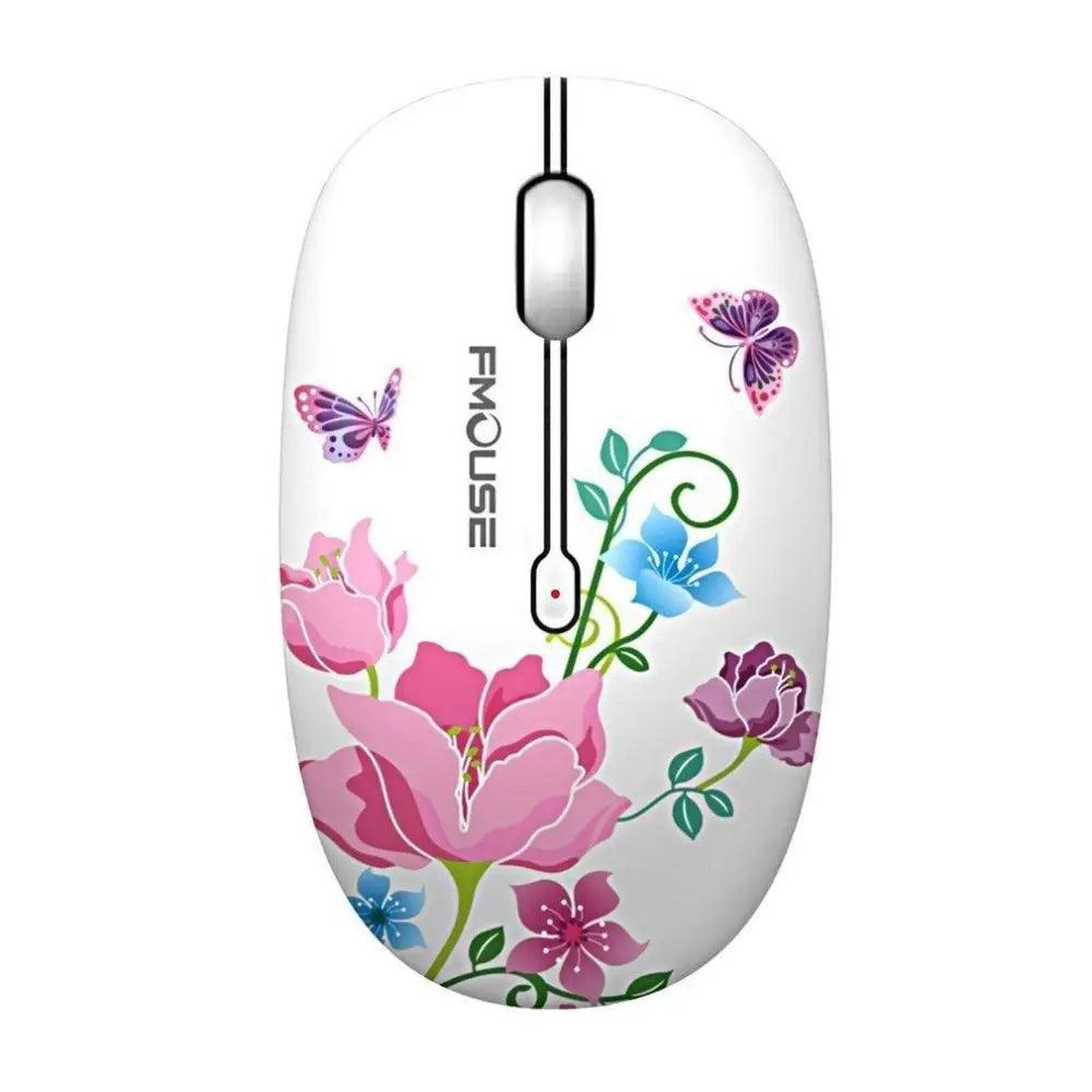 Elegant Women 2.4G Wireless Mouse Super Quiet 1600DPI Laptop Wireless Computer Optical Slim Mouse - White