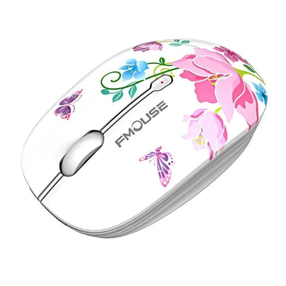 Elegant Women 2.4G Wireless Mouse Super Quiet 1600DPI Laptop Wireless Computer Optical Slim Mouse - White