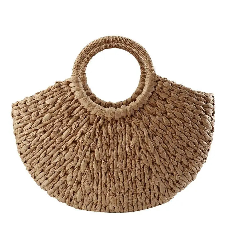 Elehant Women’s Woven Wicker Straw Half Round Bag Trendy Large Capacity Female Casual Travel Bag - ALU93106QRS