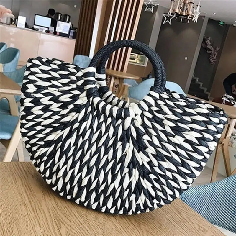 Elehant Women’s Woven Wicker Straw Half Round Bag Trendy Large Capacity Female Casual Travel Bag - ALU93106QRS