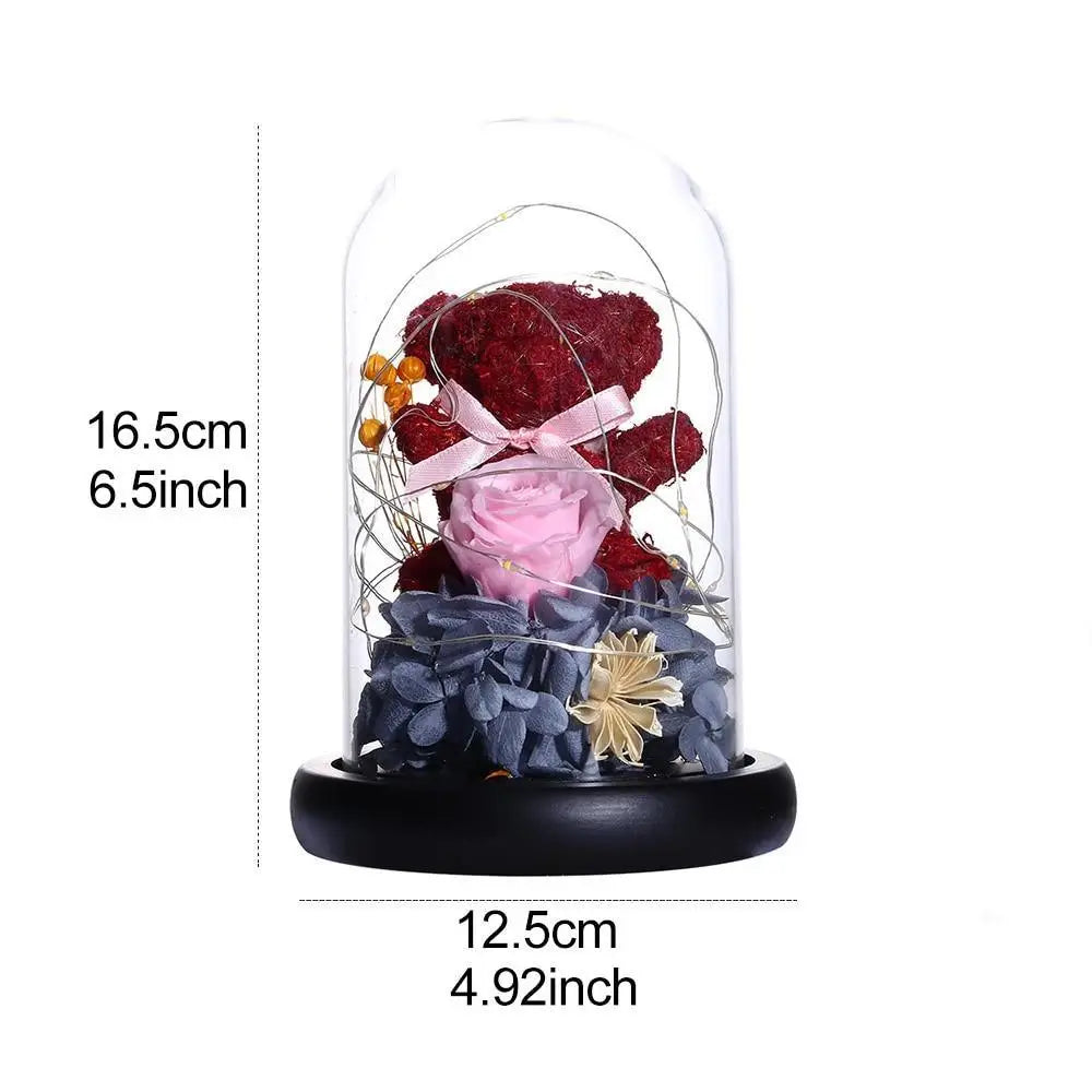 Enchanted Red Rose Teddy Bear In Glass Dome With LED Light - Best Wedding Decoration Birthday Valentine's Day Gift - ALLURELATION - 580, aniversary gift, Birthday, Birthday Gift, Birthday Gift Lamp, Birthday gifts, Christmass gift, Gift for girl, Led teddy bear gift, Teddy bear, Valentines day gift, Wedding decoration - Stevvex.com