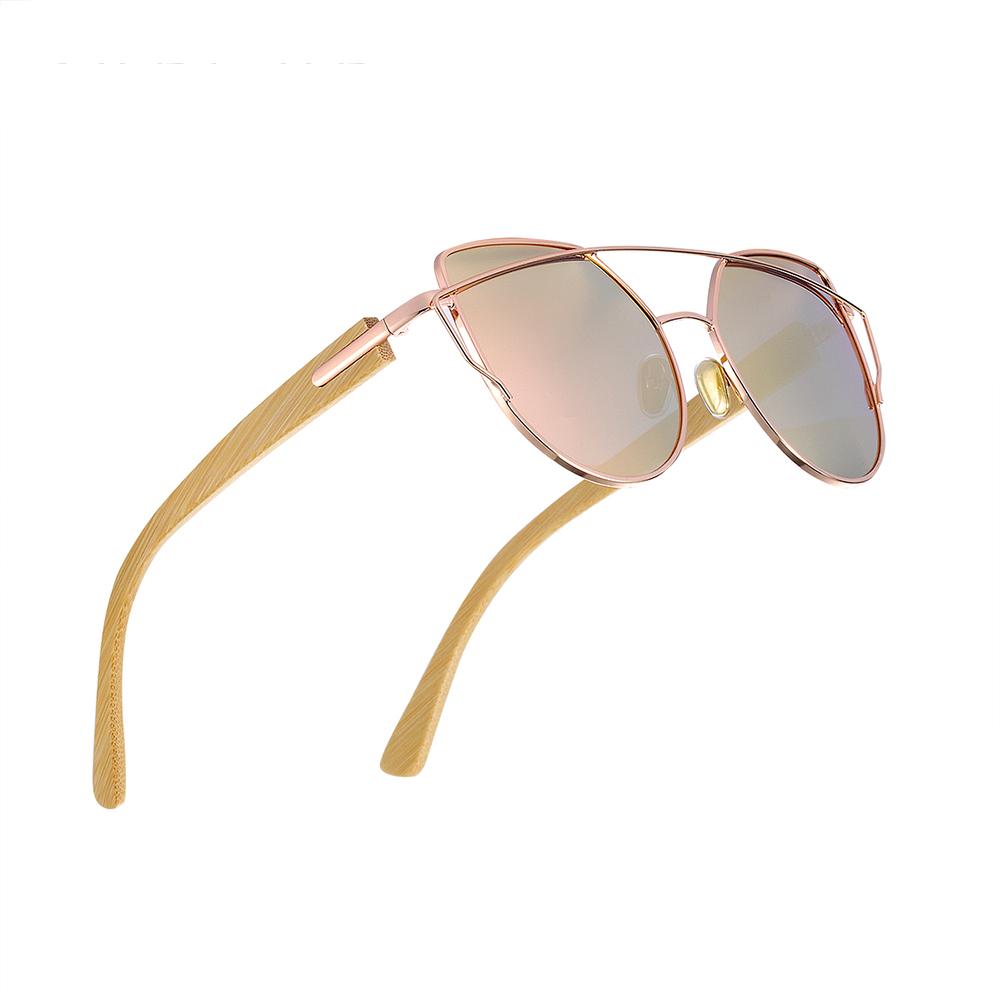 Modern Cat Eye Sunglasses for Women Polarized Sunglasses with metal frame and natural Bamboo wood frame Fashion Style