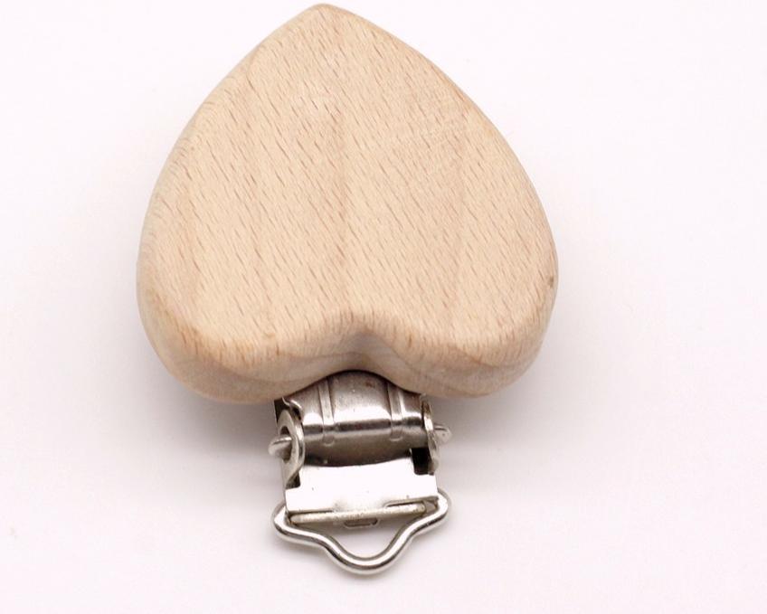 Modern Wood Naural Nipple Chain Accessories BPA Free Cute Modelling Beech Pacifier Clip Small Elephant Heart-shaped Holder for Pacifier