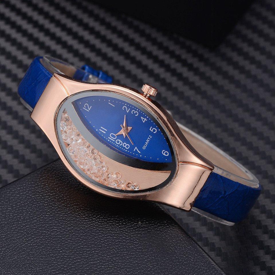 Women Fashion Luxury Watch Leather Strap Women Bracelet Clock Ellipse Rhinestone PU Sport Quartz Watch Wrist Watches For Women and Girls