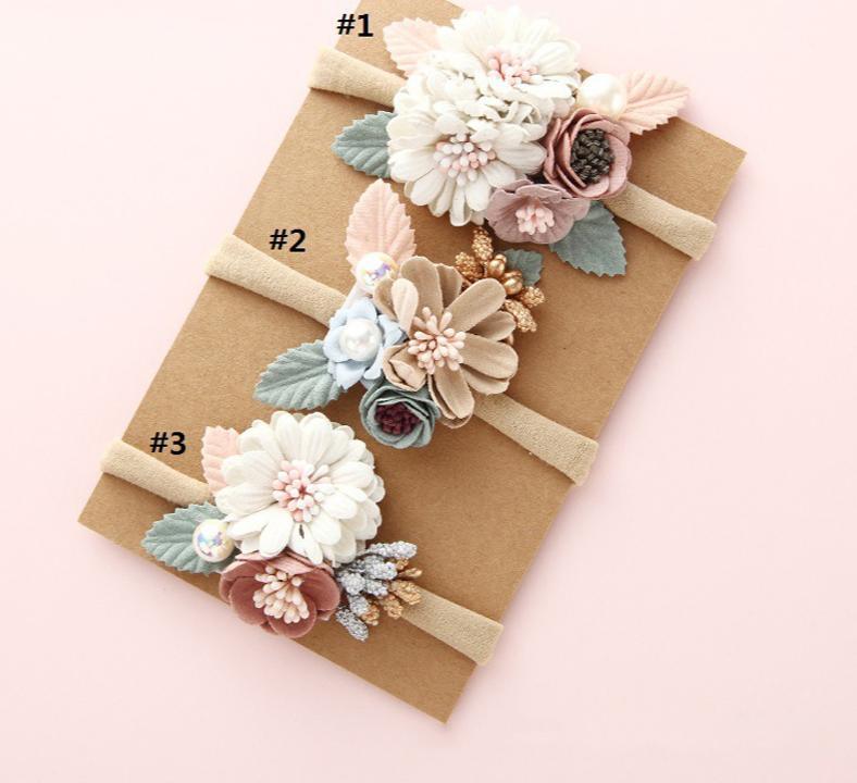 Modern Fashion Floral Headband Newborn Baby Elastic Hairbands Pearl Fresh Style Bow Knot For Girls