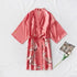 Fashion Blue Floral Bird Print Stylish Bathrobes Modern Comfortable Design Silk Soft Sleepwear For Women - Red / M