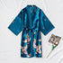 Fashion Blue Floral Bird Print Stylish Bathrobes Modern Comfortable Design Silk Soft Sleepwear For Women - Blue / M