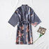 Fashion Blue Floral Bird Print Stylish Bathrobes Modern Comfortable Design Silk Soft Sleepwear For Women - Silver / M