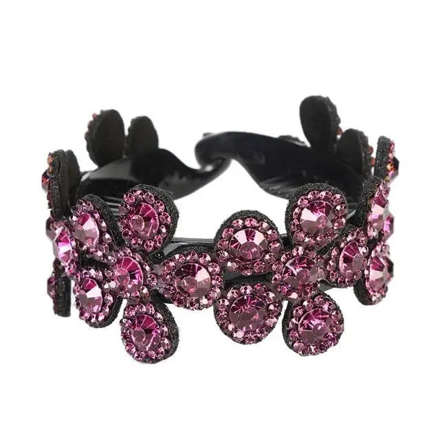 Fashion Charming Rhinestone Flower Shiny Ponytail Holder Large/Medium Twist Bun Women Hair Grips Claw Luxury Flower