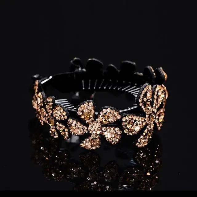 Fashion Charming Rhinestone Flower Shiny Ponytail Holder Large/Medium Twist Bun Women Hair Grips Claw Luxury Flower