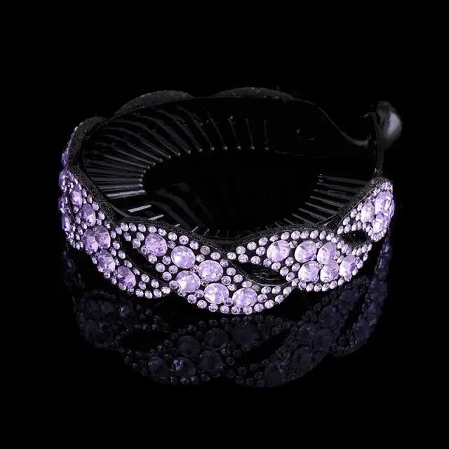 Fashion Charming Rhinestone Flower Shiny Ponytail Holder Large/Medium Twist Bun Women Hair Grips Claw Luxury Flower