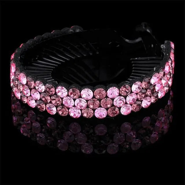 Fashion Charming Rhinestone Flower Shiny Ponytail Holder Large/Medium Twist Bun Women Hair Grips Claw Luxury Flower