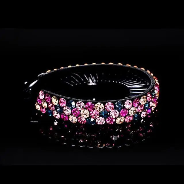 Fashion Charming Rhinestone Flower Shiny Ponytail Holder Large/Medium Twist Bun Women Hair Grips Claw Luxury Flower