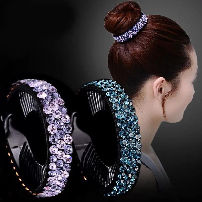 Fashion Charming Rhinestone Flower Shiny Ponytail Holder Large/Medium Twist Bun Women Hair Grips Claw Luxury Flower