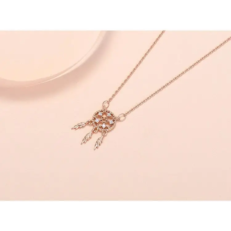 Hot Selling Fashion Dream Catcher Necklace Feather Creative Zircon Circle Girlfriend Gift Pendant Clavicle Necklace2021