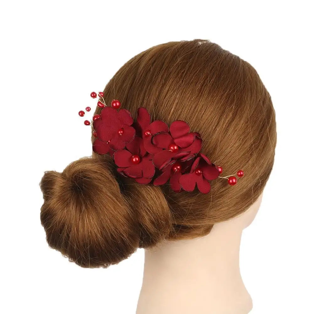 Fashion Red Flower Hair Comb For Women Unique Design Bridesmaid Hair Clip Bridal Wedding Hairpin Ladies Hair Jewelry