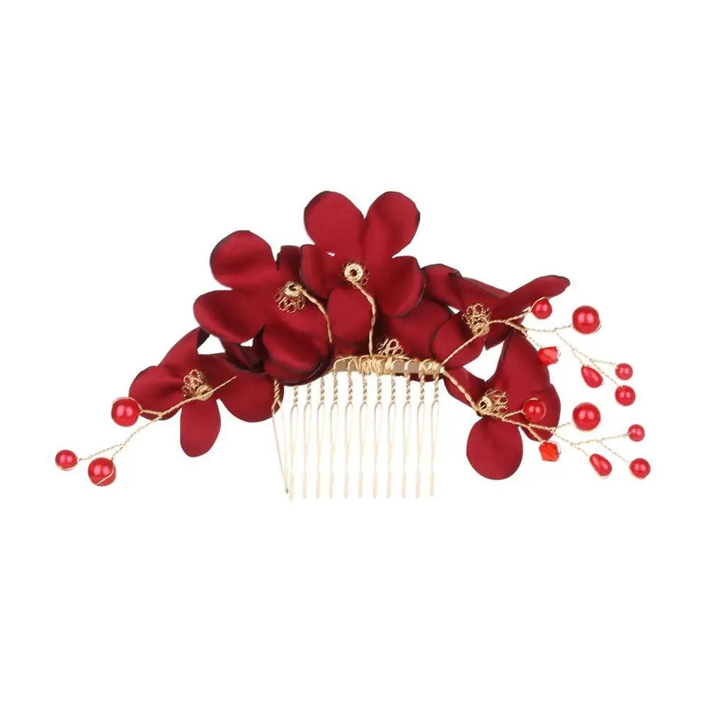 Fashion Red Flower Hair Comb For Women Unique Design Bridesmaid Hair Clip Bridal Wedding Hairpin Ladies Hair Jewelry