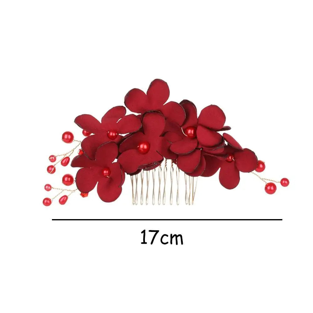 Fashion Red Flower Hair Comb For Women Unique Design Bridesmaid Hair Clip Bridal Wedding Hairpin Ladies Hair Jewelry