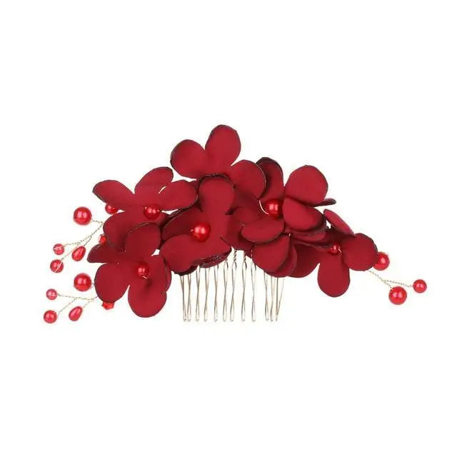 Fashion Red Flower Hair Comb For Women Unique Design Bridesmaid Hair Clip Bridal Wedding Hairpin Ladies Hair Jewelry