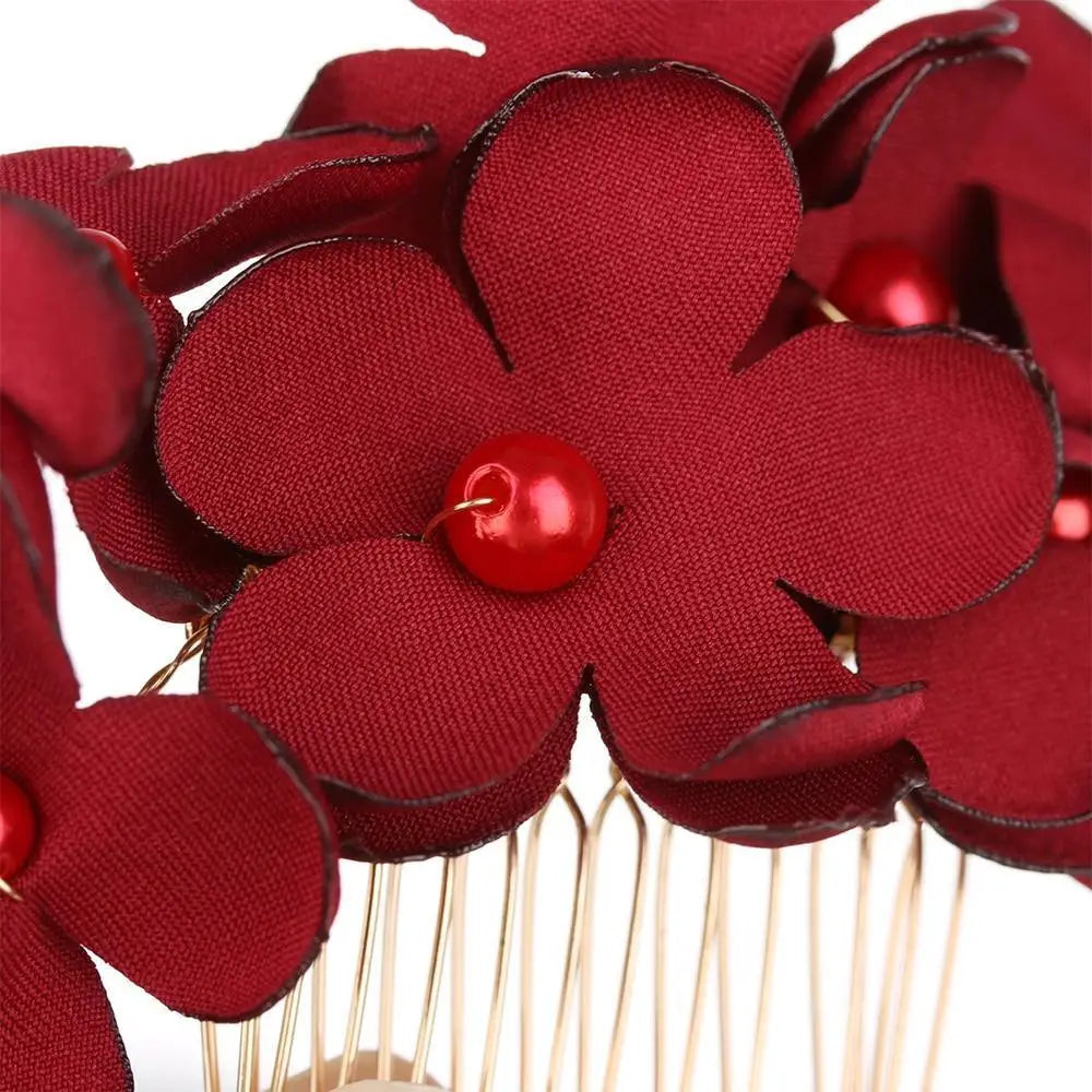 Fashion Red Flower Hair Comb For Women Unique Design Bridesmaid Hair Clip Bridal Wedding Hairpin Ladies Hair Jewelry