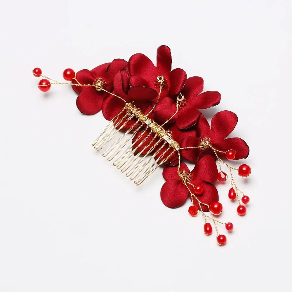 Fashion Red Flower Hair Comb For Women Unique Design Bridesmaid Hair Clip Bridal Wedding Hairpin Ladies Hair Jewelry