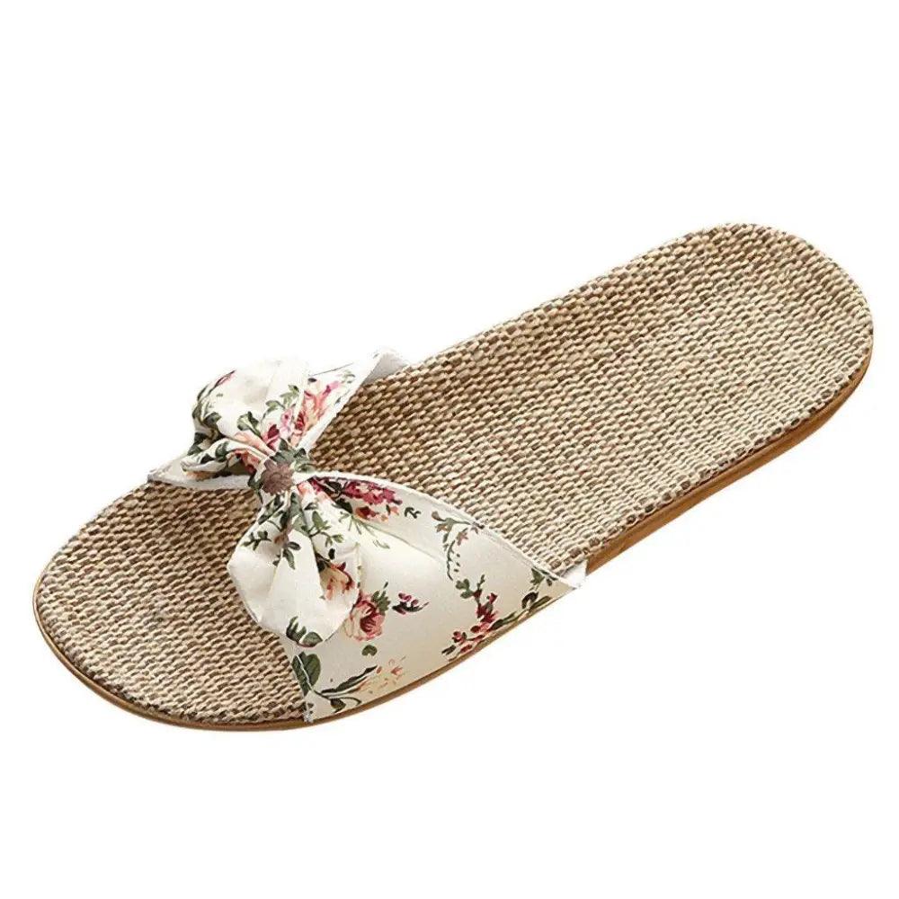 Fashion Woman Beach Floral Pattern Butterfly Knot Slippers Unique Flat Flip Flops Design For Women Outdoor Home