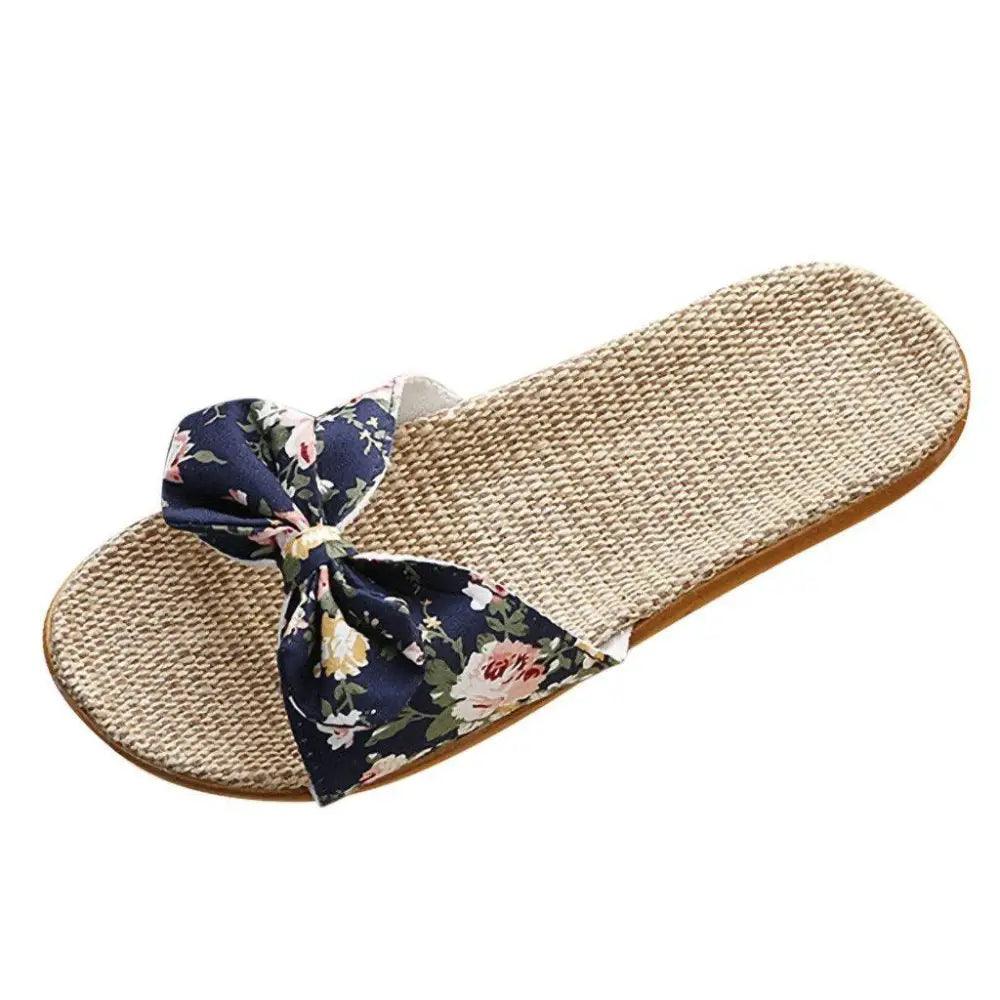 Fashion Woman Beach Floral Pattern Butterfly Knot Slippers Unique Flat Flip Flops Design For Women Outdoor Home