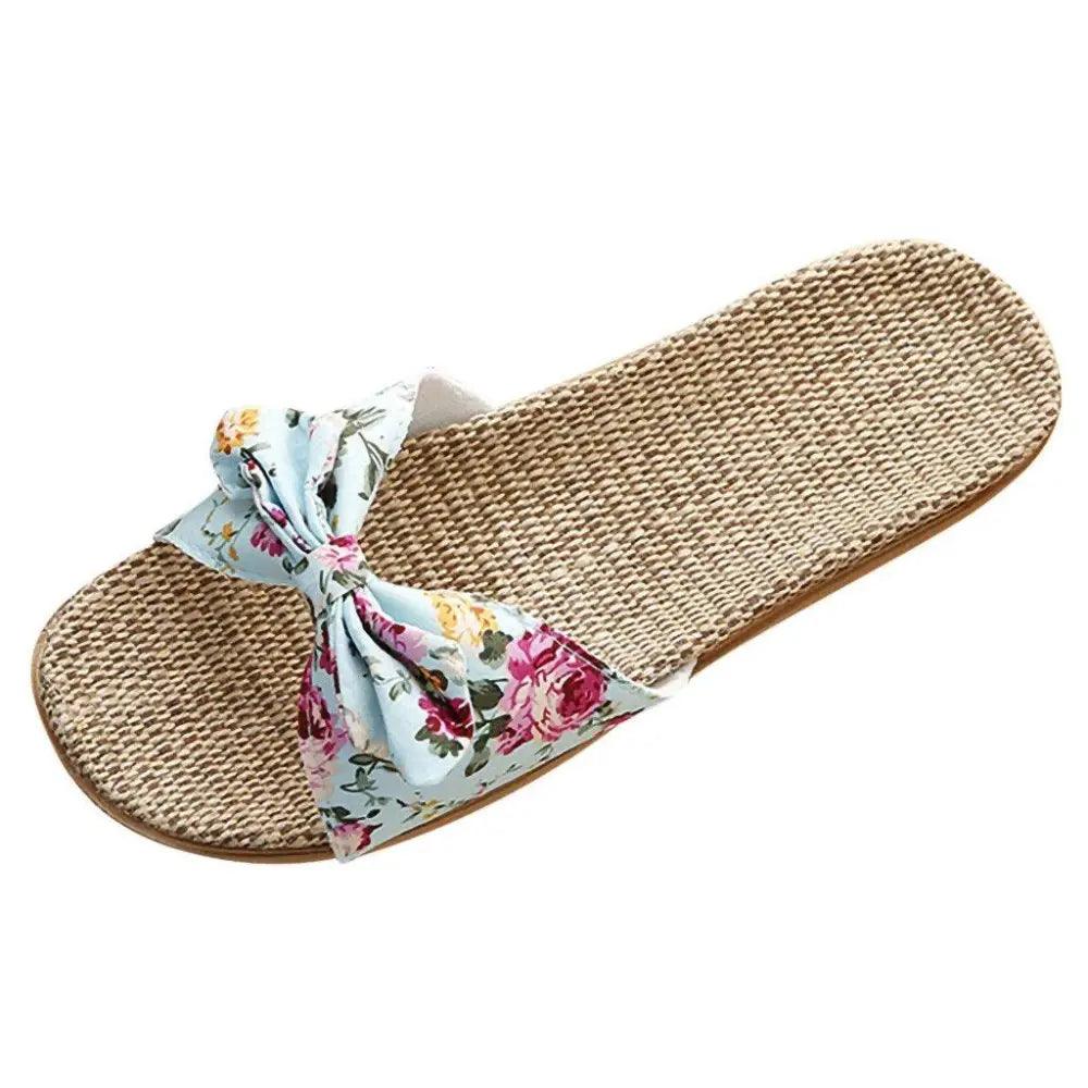 Fashion Woman Beach Floral Pattern Butterfly Knot Slippers Unique Flat Flip Flops Design For Women Outdoor Home