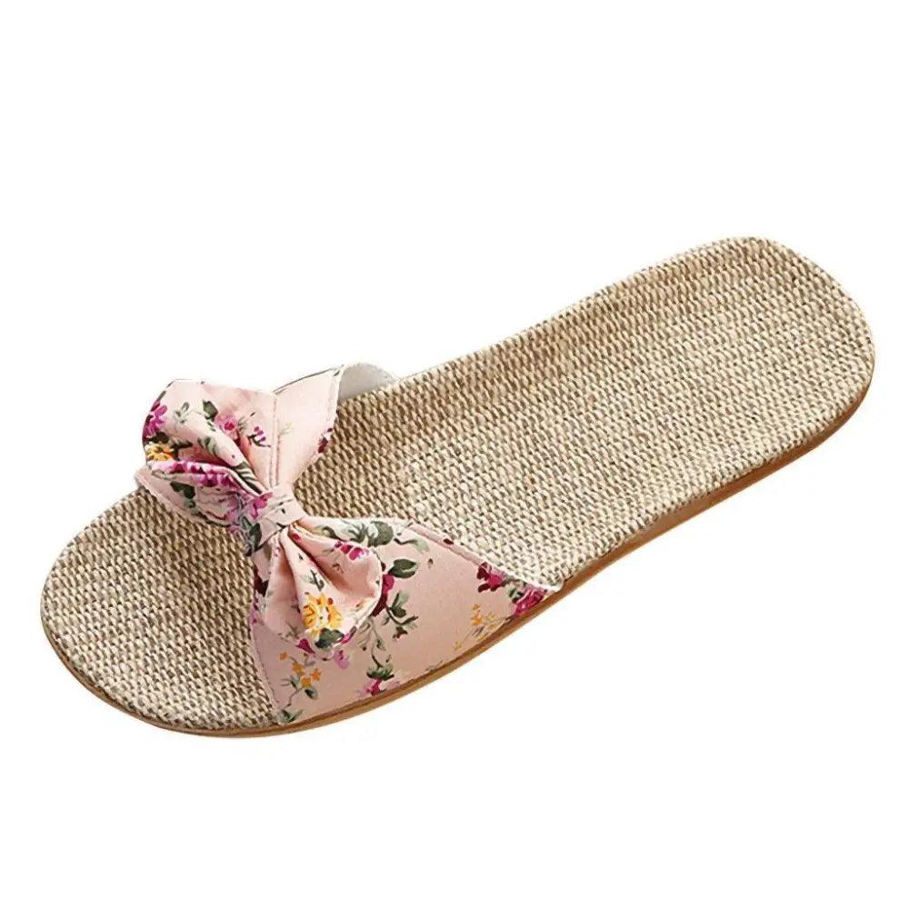 Fashion Woman Beach Floral Pattern Butterfly Knot Slippers Unique Flat Flip Flops Design For Women Outdoor Home