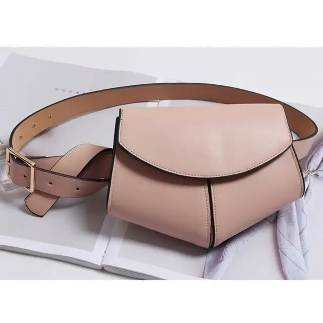 Fashionable Design Mini Adjustable Belt Waist Fanny Bag Ladies Cute Bag Women’s Style Leather Pouch - Pink