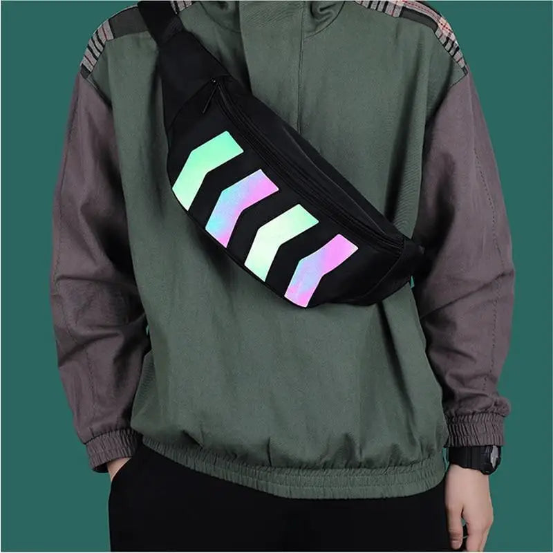 Fashionable Flash Reflective Chest Bag Iridescent Belt Bum Bag For Travel Festival Sports Unisex Waist Bags - STEVVEX Fashion - 703, black waist bag, Bum Bag, casual fanny bag, casual fanny belt, chest bag, cross body bag, fanny bag, fanny bags, reflective chest bag, retro waist bag, shoulder fanny bag, stylish fanny bag, travel bag, unique chest bag, unique fanny bag, unisex fanny bag, unisex waist bag, vintage waist bag, waist bag, waist bags - Stevvex.com