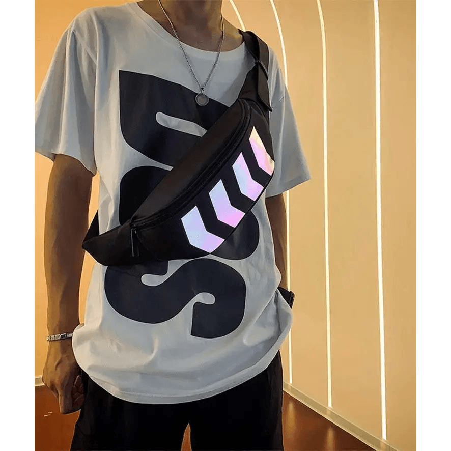 Fashionable Flash Reflective Chest Bag Iridescent Belt Bum Bag For Travel Festival Sports Unisex Waist Bags - STEVVEX Fashion - 703, black waist bag, Bum Bag, casual fanny bag, casual fanny belt, chest bag, cross body bag, fanny bag, fanny bags, reflective chest bag, retro waist bag, shoulder fanny bag, stylish fanny bag, travel bag, unique chest bag, unique fanny bag, unisex fanny bag, unisex waist bag, vintage waist bag, waist bag, waist bags - Stevvex.com