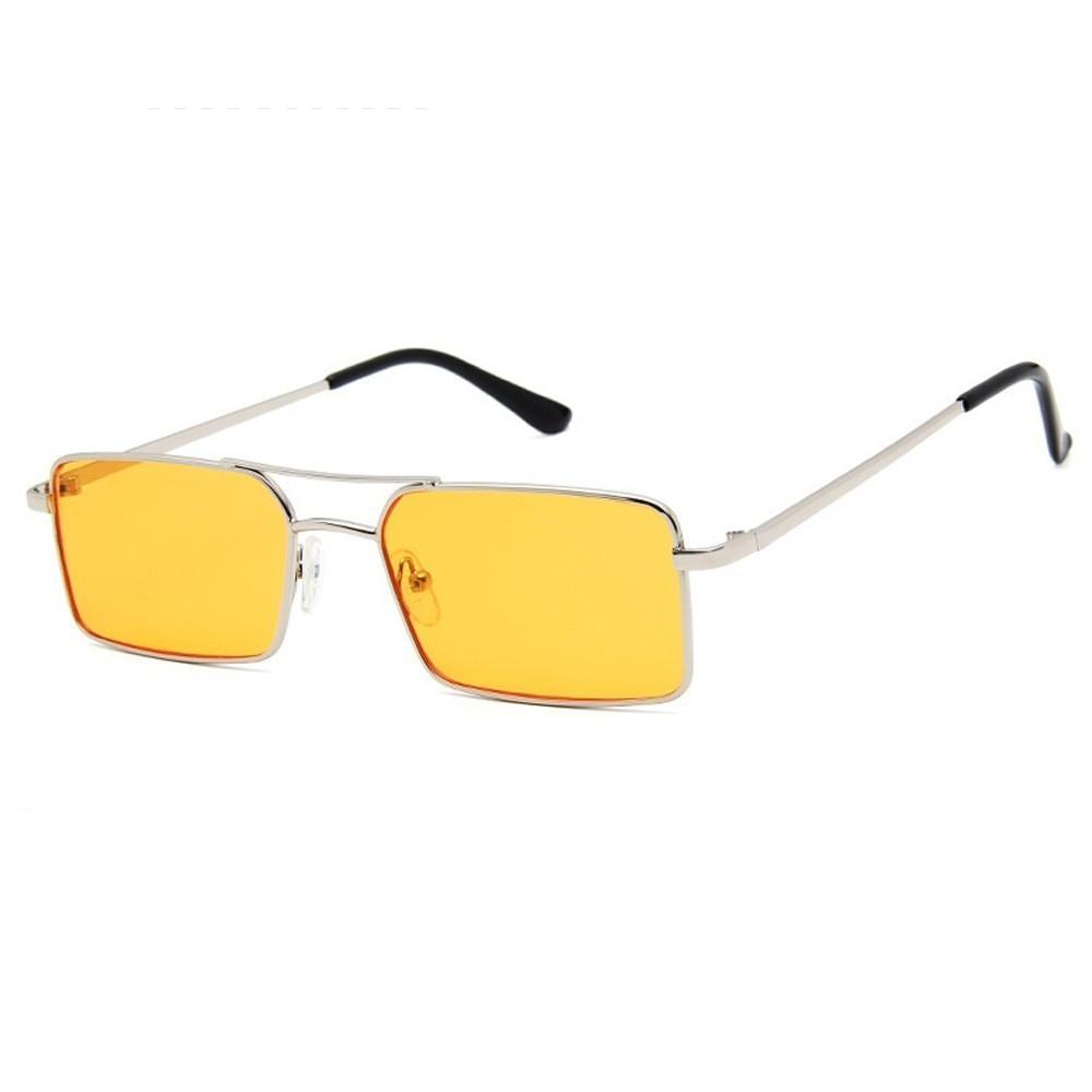 Luxury Famous Retro Modern Square Unisex Men and  Women‘s Sunglasses  With Alloy Metal Small Frame With Clear Double Bridge Men's Sunglasses