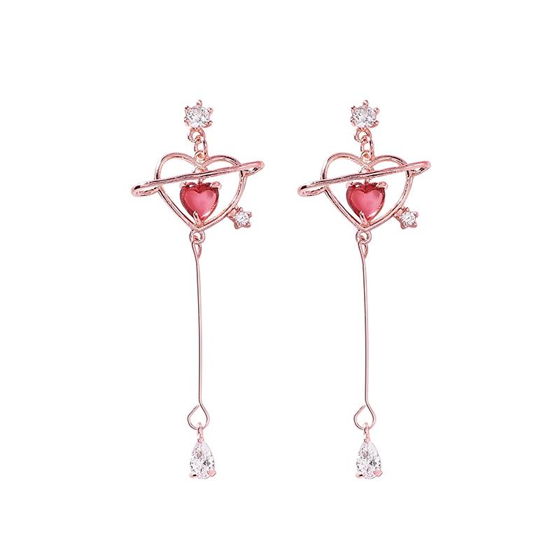 New Elegant Geometric Heart Crystal Long Drop Earrings For Women With Cute Delicate Zircon