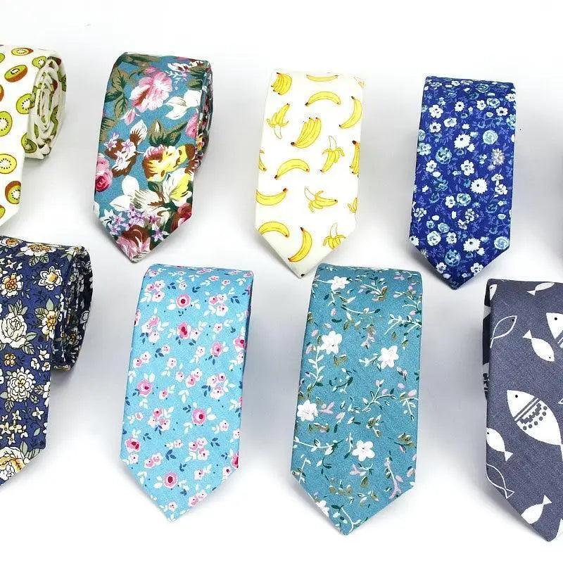 Flower Theme Cotton Slim Men Necktie Casual Business Design Skinny Necktie Floral Print Party Necktie For Men